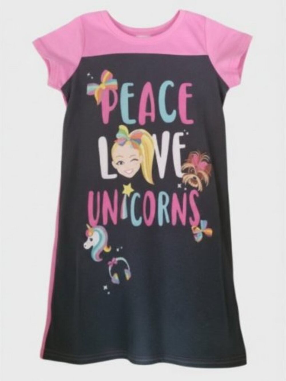 NICKELODEON Pink and Black JOJO Peace Love Unicorns Nightgown Girls Size 8
